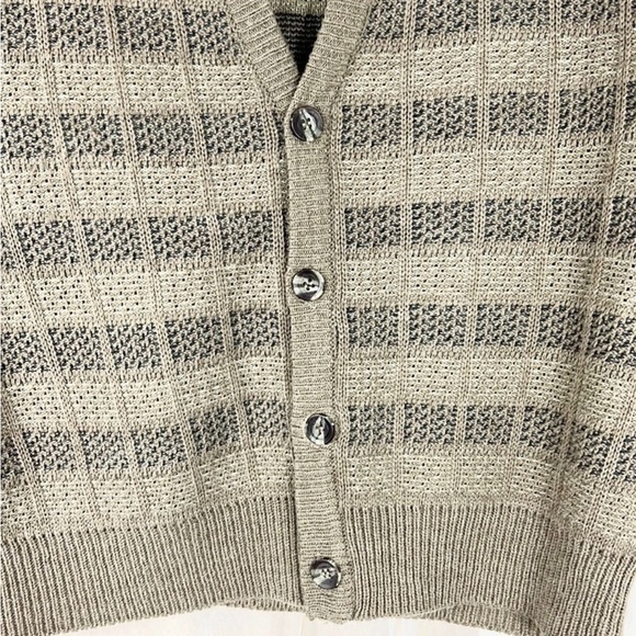 Men’s Ottimo Brown Taupe Striped Preppy Button Down Wool Sweater Vest Large - Picture 4 of 5